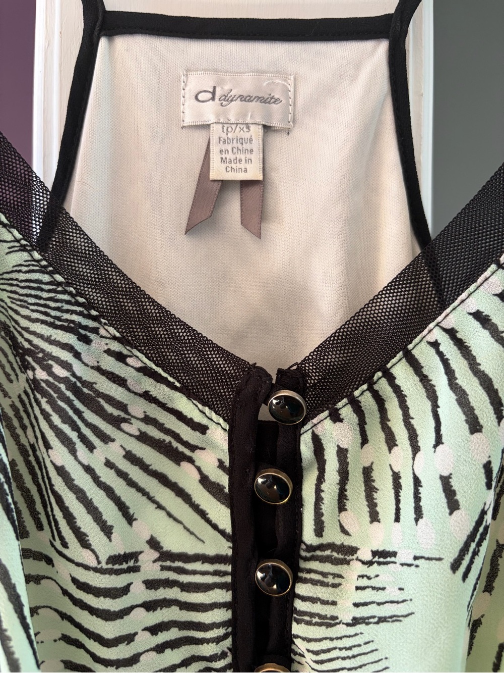 Dynamite Mint Zebra-Stripe Button Dress